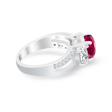 Oval Wedding Split Shank Ring Simulated Ruby CZ 925 Sterling Silver